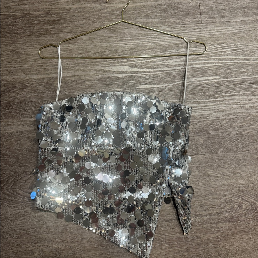 Silver Sequin Strapless Top